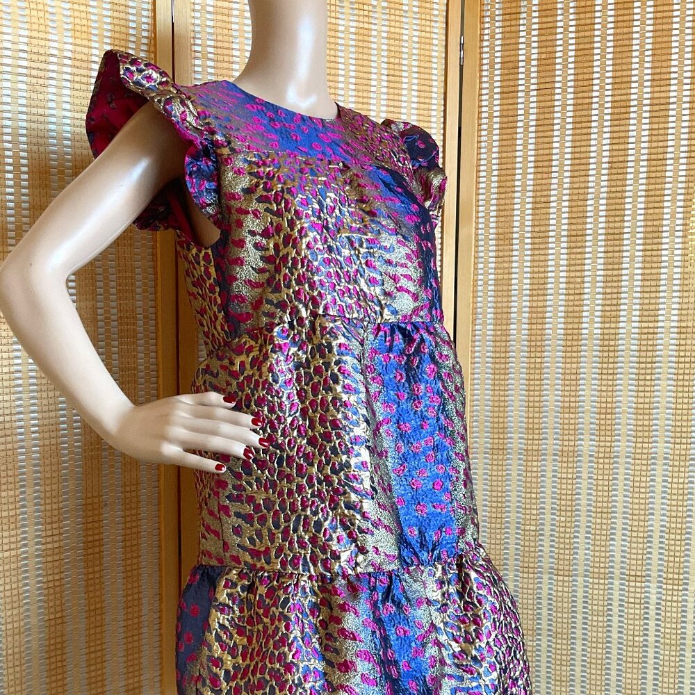 NWOT! THML Metallic Textured Wildcat Mini Dress Pink Gold Flutter Sleeve Small